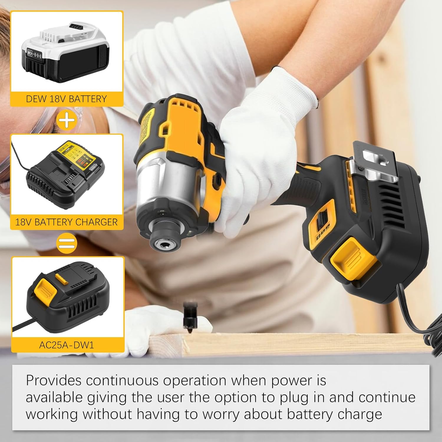 New Version 110V to 20V DC Converter,Power Source Option for Dewalt 18V-20V Li-ion Cordless Tools,AC to DC Converter 500W,120V to 20V Power Supply, AC Plug Transformer Adapter
