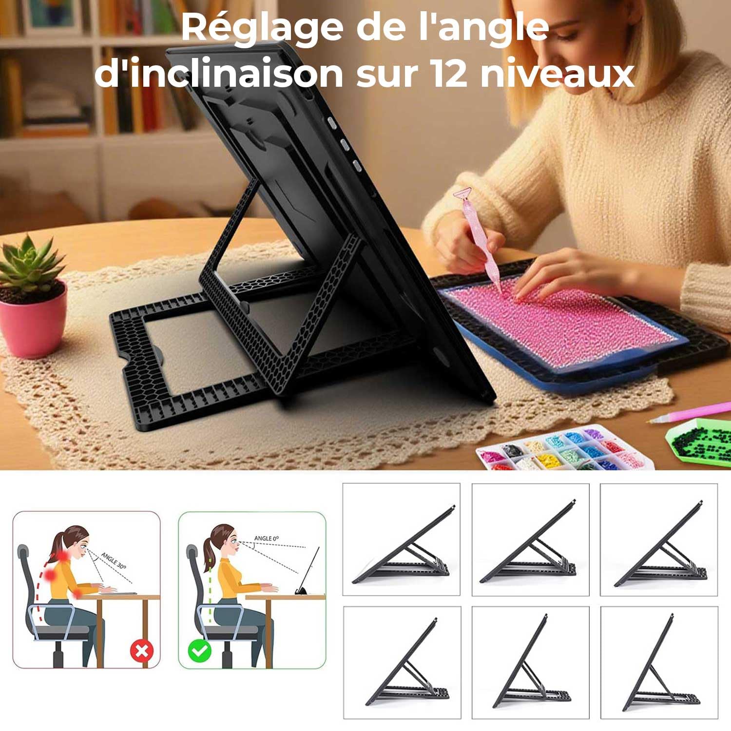 Zocelight Tableau lumineux A3 rechargeable avec sac et support, boîte à lumière magnétique super lumineuse pour le traçage, design de boutons latéraux, tampon lumineux pour peinture diamant, croquis
