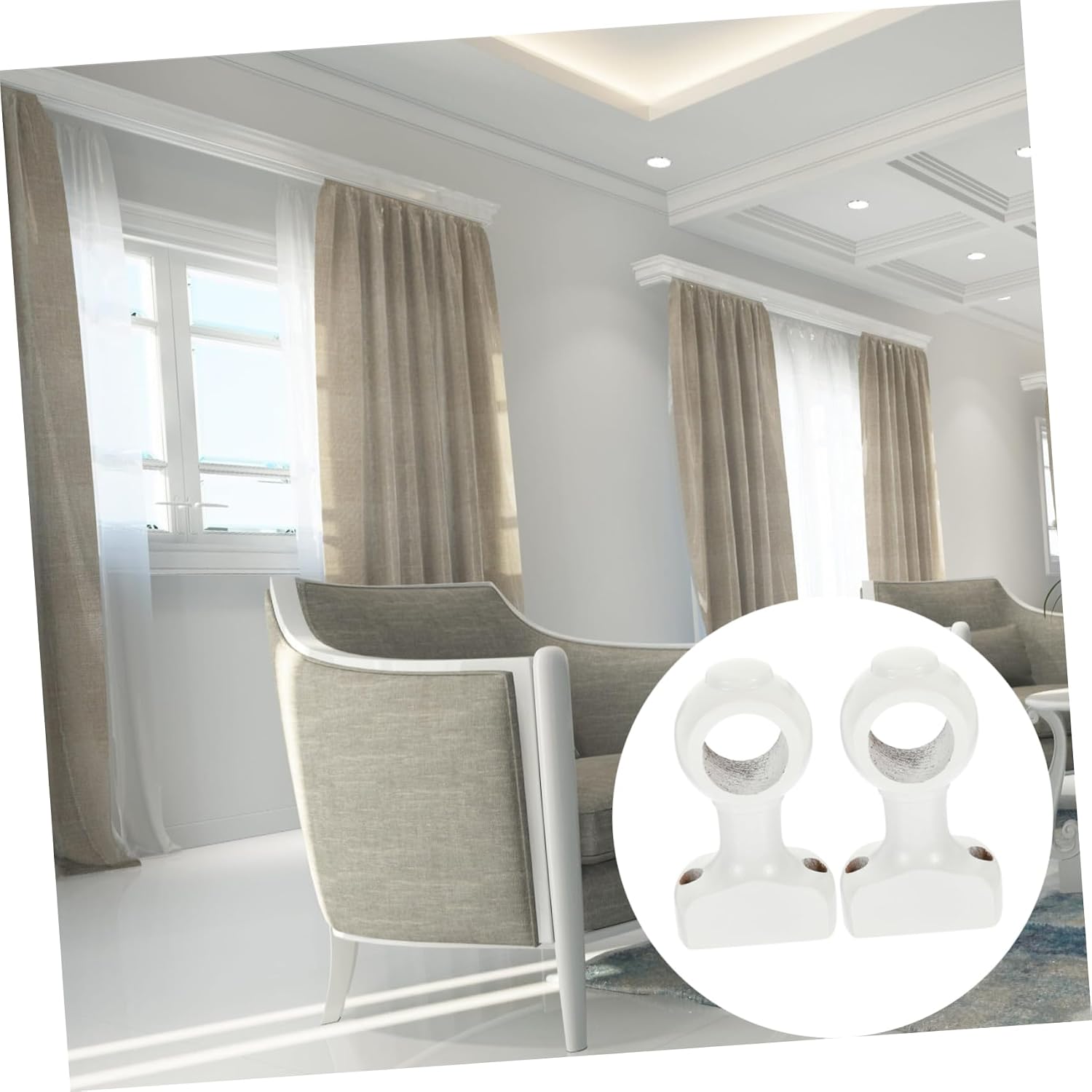 Garneck Curtain Rod Brackets 2pcs Wooden Curtain Rod Holder Drapery Rod Holders Window Curtain Hooks Wall Support Hanger for Bathroom Kitchen White