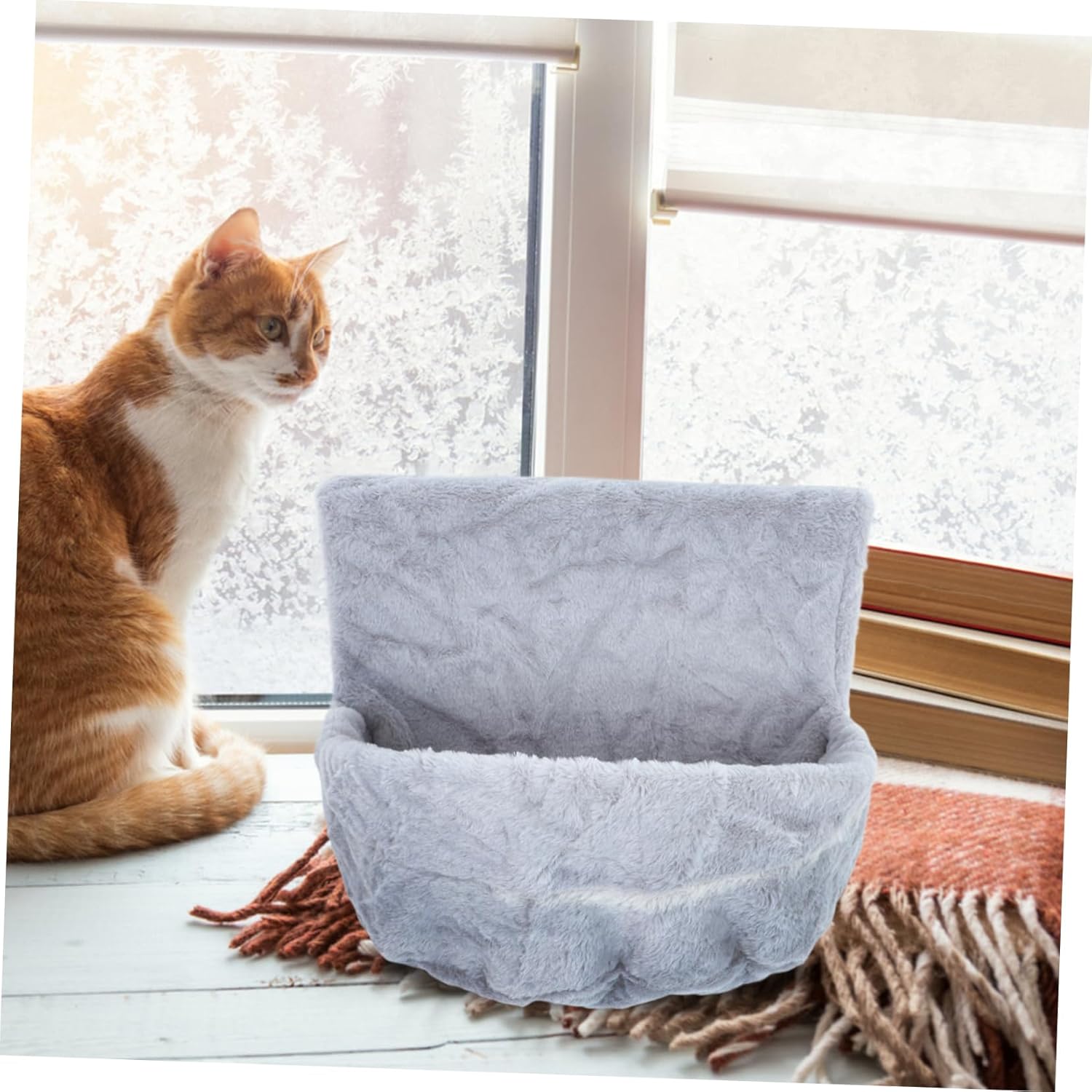 Kisangel Cat Window Hammock Foldable Space-Saving Cat Bed with Removable Plush Cover Comfortable and Easy to Grey