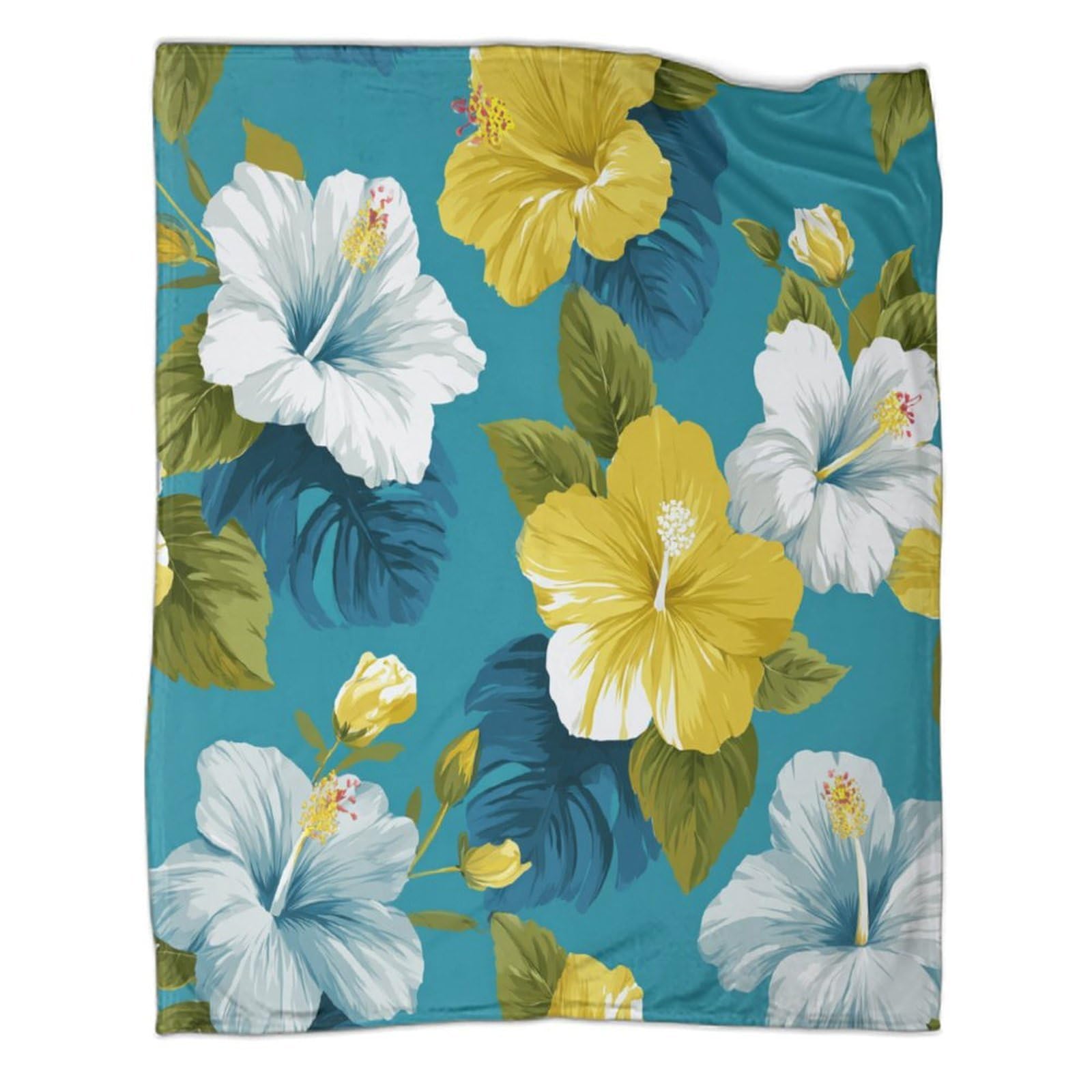 kaiyun Yellow And White Hibiscus Flowers, Tropical Leaves Blankets, Soft And Lightweight All Season Throws,Bedding for Kids And Adults,for Picnics,Travel,Home Decoration,60x80inch(150x200cm)