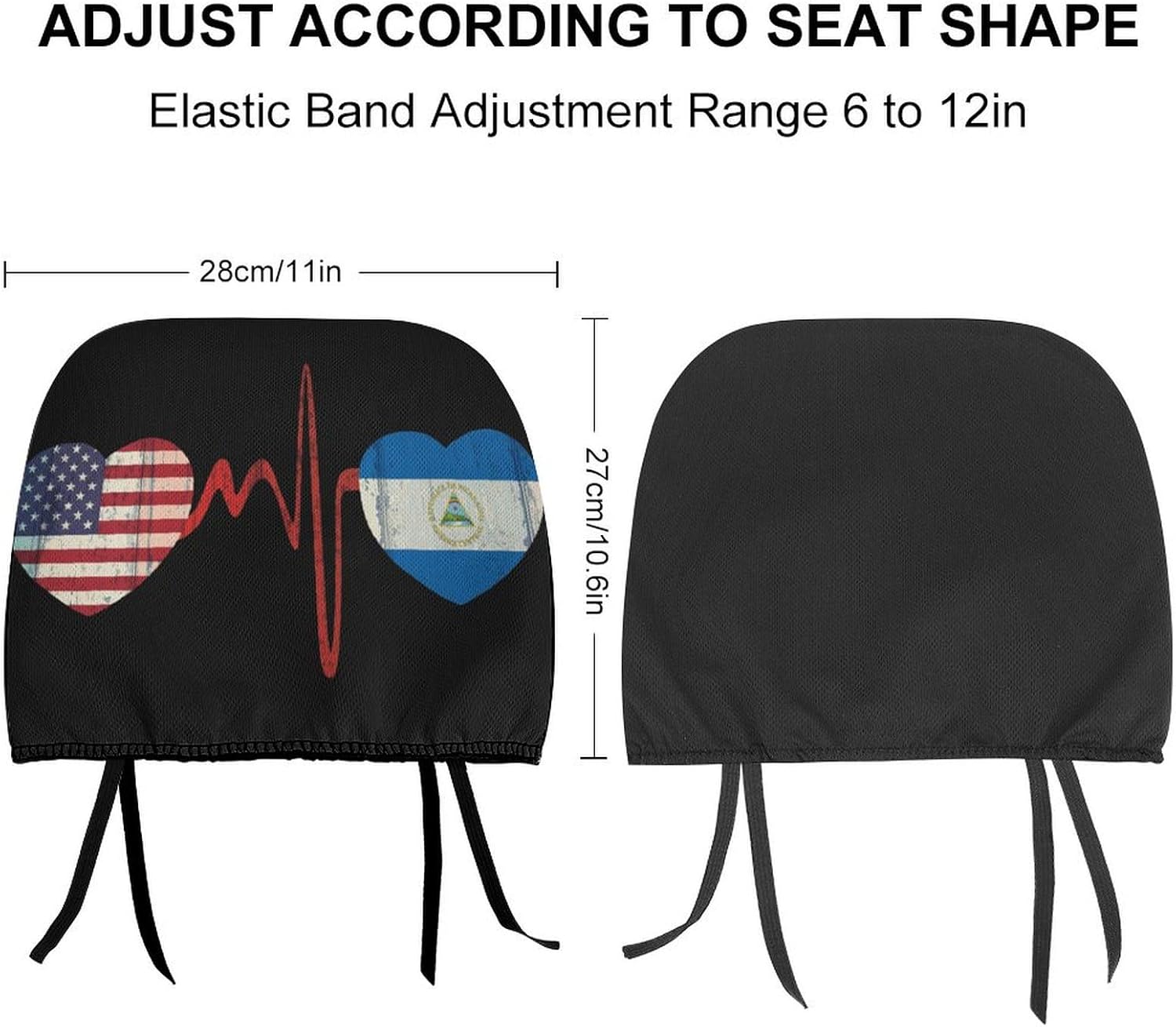 America and Nicaragua Heartbeat Retro Flag Car Head Restraint Cover for Universal 2 PCS Full Wrap Head Rest Protector Fit to All Car Accessories