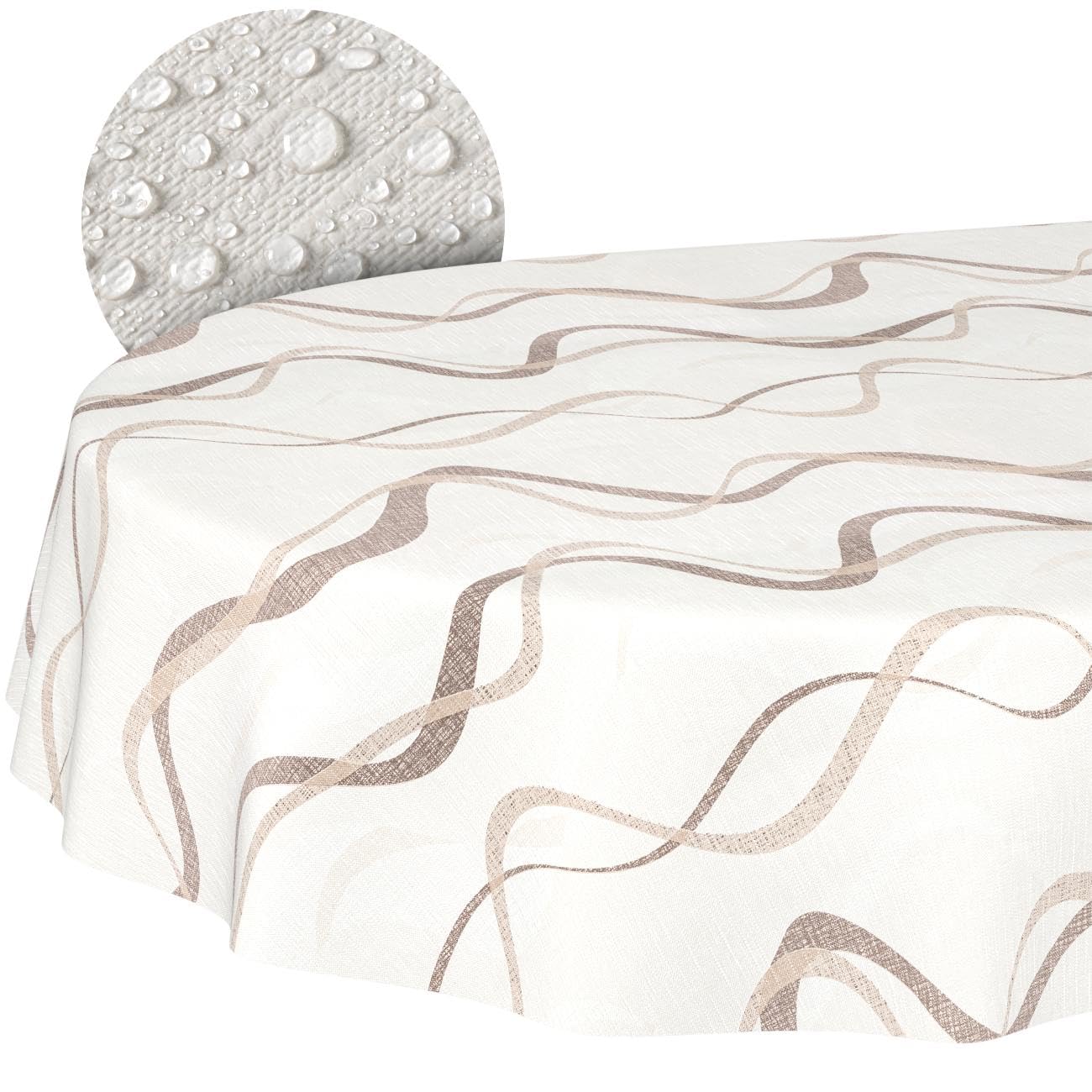 Anro Cutting Edge Oilcloth Tablecloth Washable Oilcloth Garden Tablecloth Outdoor Indoor Oval 240 X 140 Cm Cut Edge Waves