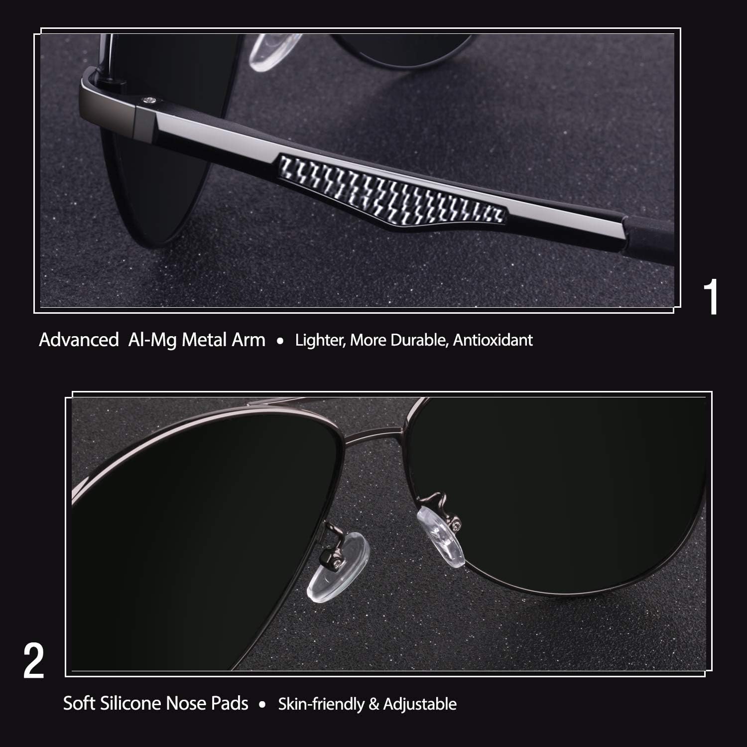 GQUEEN Classic Military Style Pilot Polarized Sunglasses Spring Hinges Al-Mg for mens womens MOS1