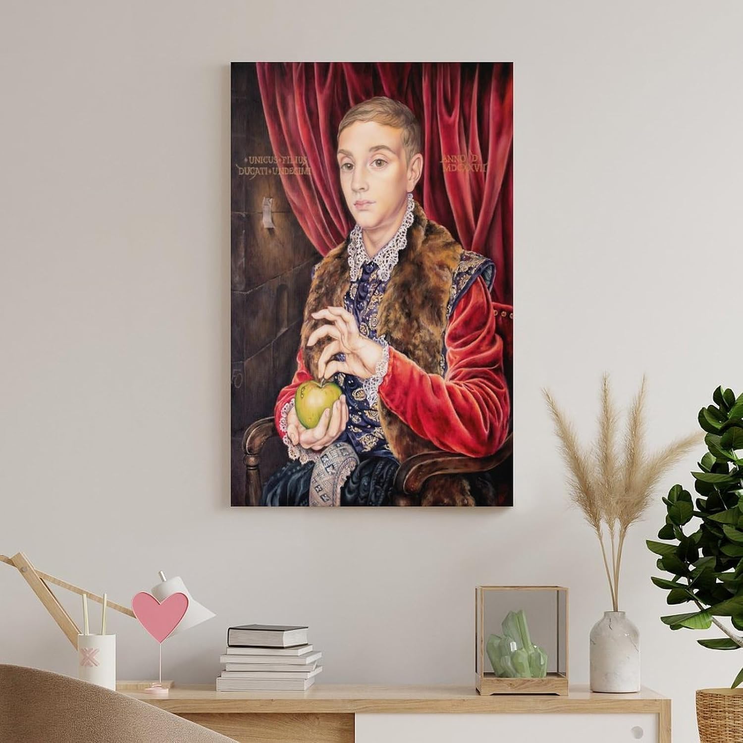 Boy With Apple Painting Poster Canvas Printing Wall Art Prints Posters Vintage Renaissance Portrait Old Master Style Wall Decor for Living Room Bedroom Office Study 08x12inch(20x30cm)
