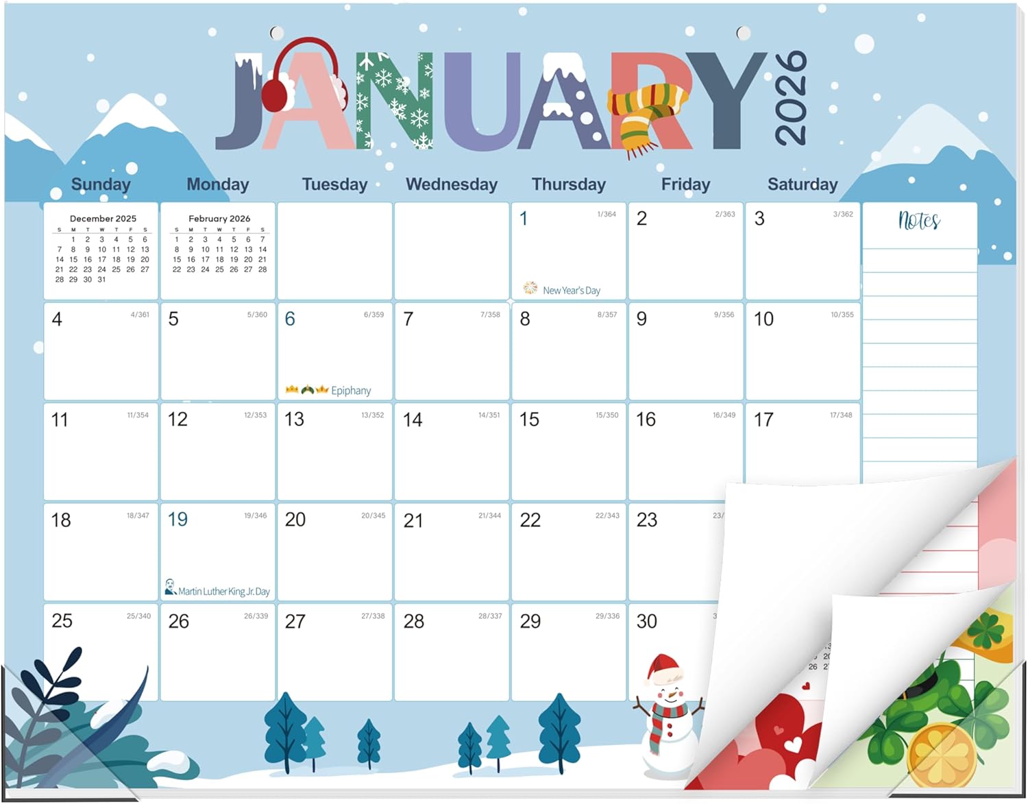 GuassLee Desk Calendar 2026-2027 Large 22" x 17" Desktop/Wall Monthly Calendar 18-Month School Year Planner Covers January 2026 to June 2027 with Julian Date&Notes for Easy Organizing January 18month blue 22"x17"