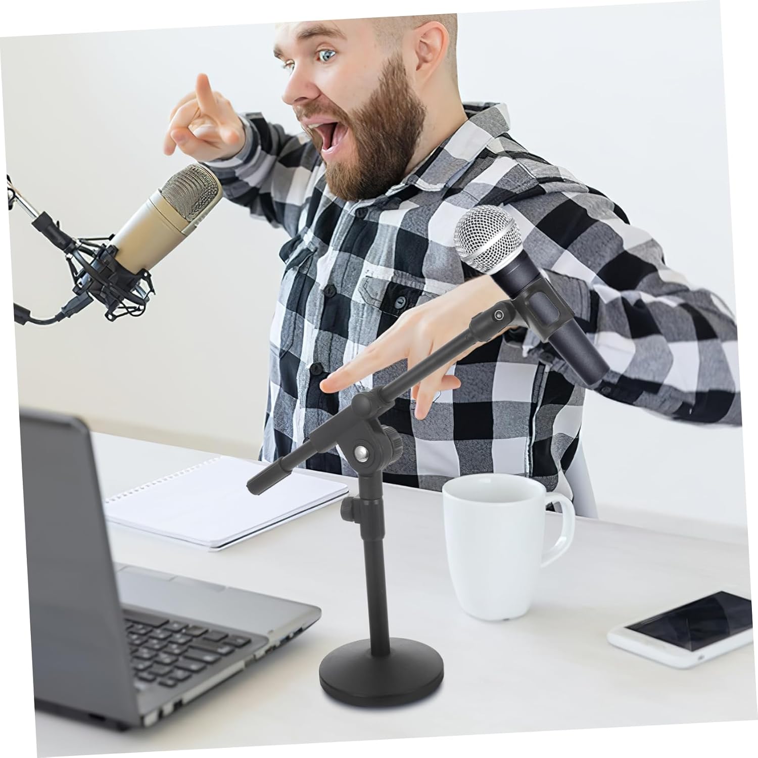 Yardwe Microphone Desk Stand for Table Mic Stand Height Desktop Microphone Mount