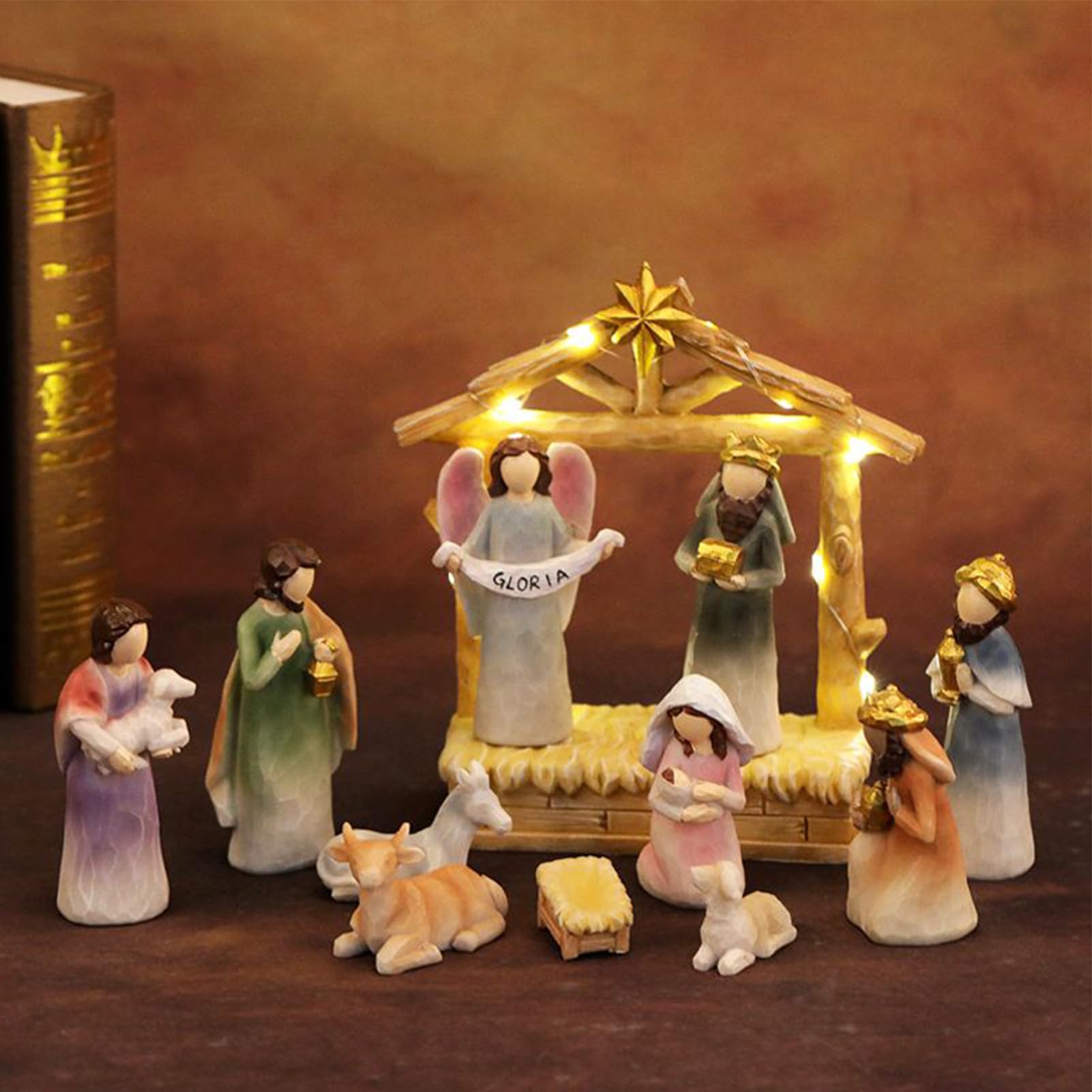 Presepe Di Natale Statuine Mangiatoia E Figurine Decorazioni Natalizie | Set Presepe Di Gesù Statua Sacra Famiglia Tavolo Soggiorno Camera Da Casa Di Campagna Scuola