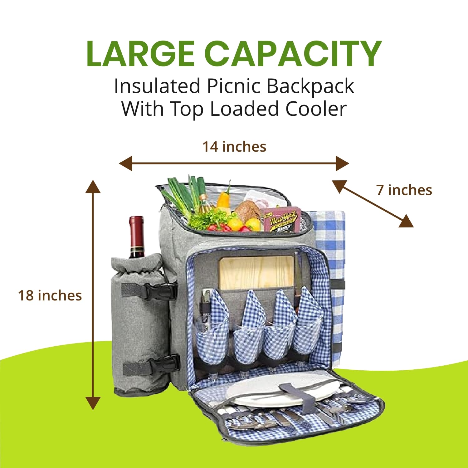 Nature Gear Mochila de Picnic XL, diseño clásico Aislado para 4 Personas, Manta Impermeable y Juego Completo de Cubiertos, Color Azul