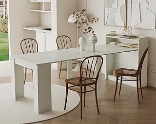 KEIKI 30”-88.4”L Extendable Foldable Dining Room Table with Storage for 1-10 People, Wood Modern Rustic Rectangle Expandable Kitchen Living Meeting Room Furniture, 5 Tabletop Length Options, White