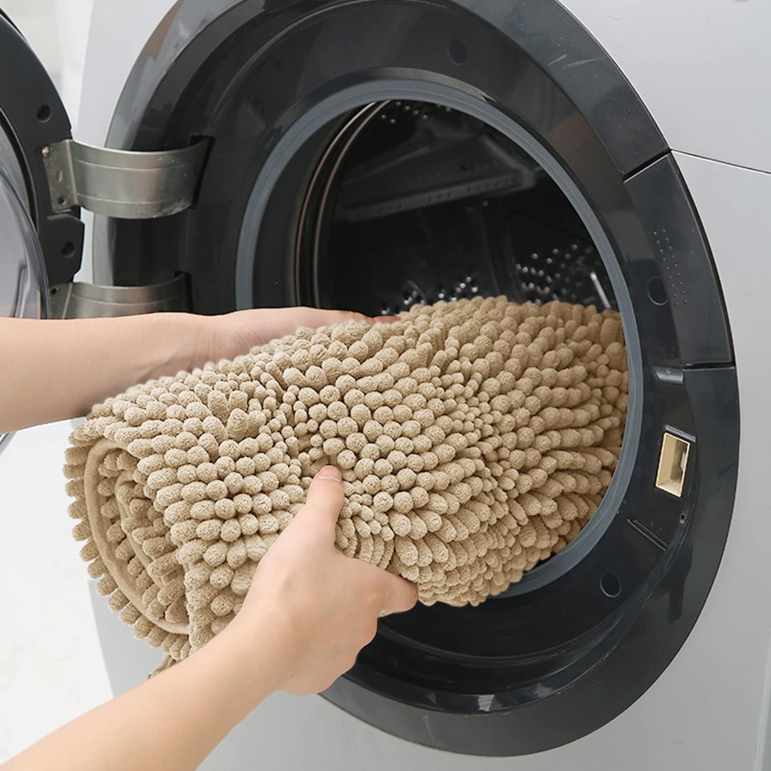 ACCUMTEK Striped Beige Bathroom Rug Set 3 Pieces Ultra Soft, Non Slip Chenille Toilet Mat, Absorbent Plush Shaggy Bath Mats for Bathroom, Bedroom, Kitchen - Image 6