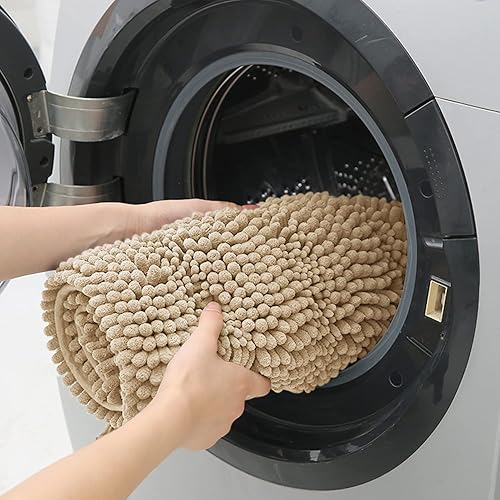 Miniatura 6 de ACCUMTEK Juego de 3 alfombras de baño de felpilla ultra suaves, antideslizantes, absorbentes, peludas de felpa para baño, dormitorio, cocina