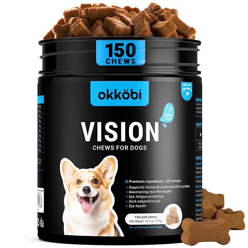 Suplemento para Cuidados dos Olhos de Cães com Zeaxantina e Óleo de Fígado de Bacalhau OKKÖBI – 150 Mastigáveis