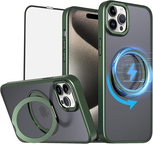 Miniatura 1 de Vatkyc Anillo magnético giratorio de 360 diseñado para iPhone 15 Pro Max, compatible con MagSafe con soporte y soporte de anillo, funda trasera