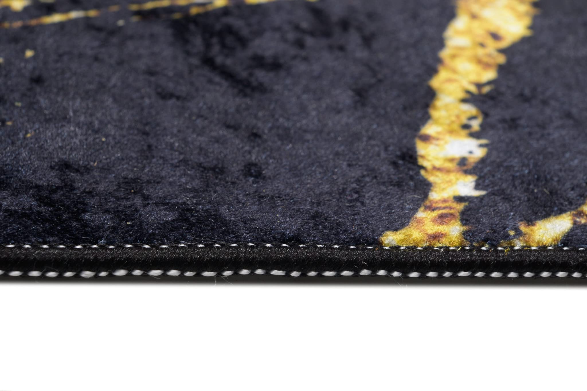 TAPISO Toscana Alfombra Antideslizante Suave de Salón Dormitorio Habitación Infantil Diseño Moderno Abstracto Negro Dorado Patrón Impreso Sin Pelo 160 x 230 cm