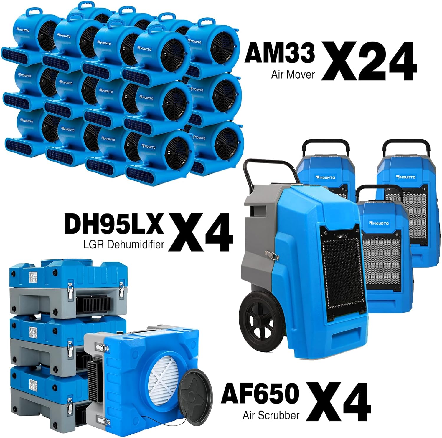 MOUNTO Water Damage Restoration Combo Package Deals (24xAir Mover, 4X Air Scrubber, 4X LGR Dehumidifiers)