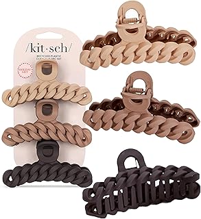 Kitsch Recycled Plastic Large Claw Clip, Big Chain Hair Clips for Women, Big Claw Clips for Thick Hair | Ideal Gifts for Women, (3pc Set Large Neutrals)