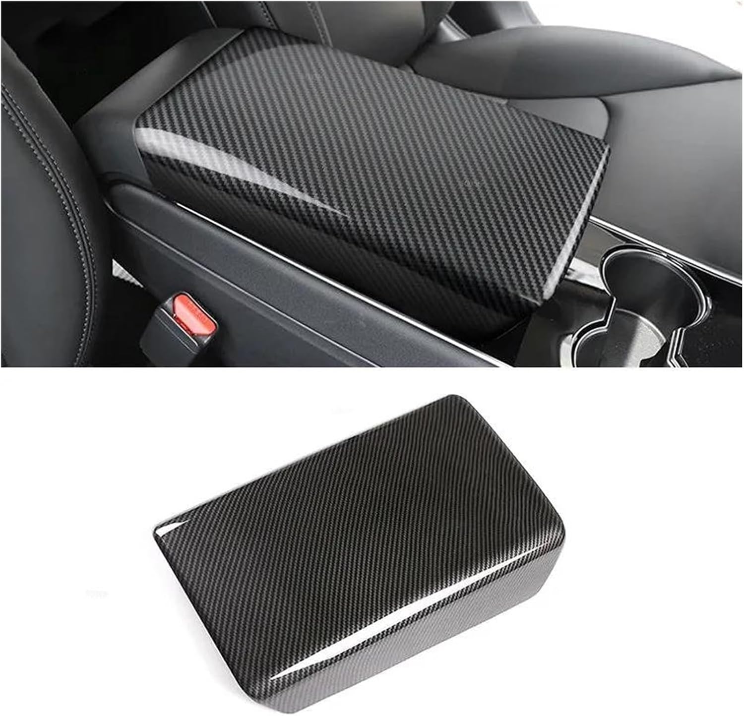 Armrest Box Protective Cover ABS Carbon Fiber Texture Car Center Console Lid Armrest Storage Box Cover Trim for Model 3 Y 2017-2022