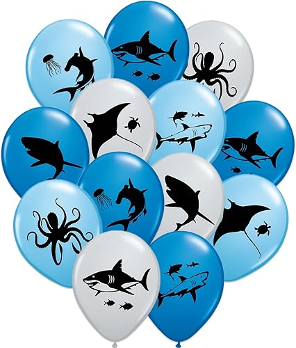 Gypsy Jade's Globos de tiburón azul océano, ideales para fiestas de cumpleaños temáticas de tiburones, fiestas de la semana de tiburones o reuniones