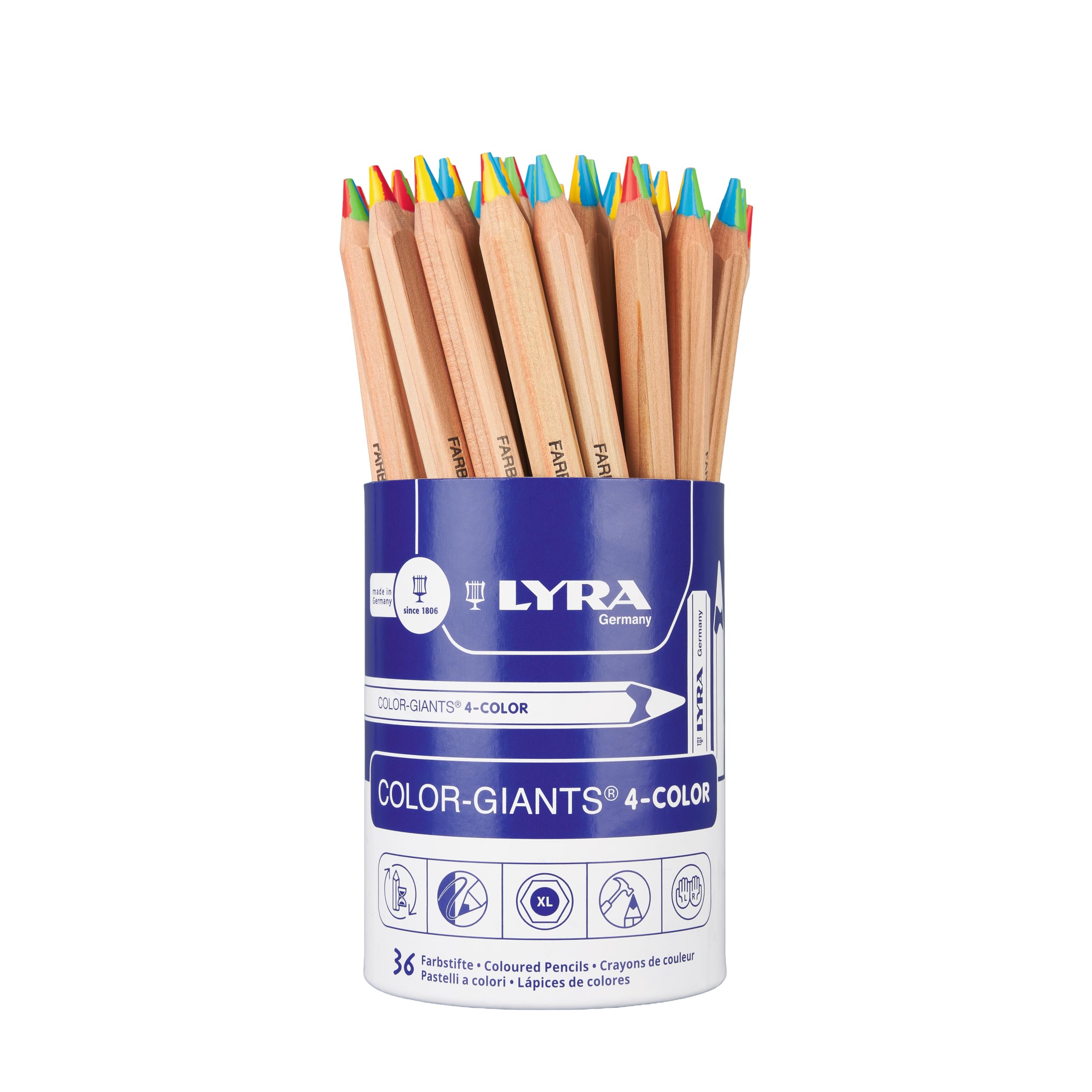 LYRA Color Giants 4-Color Buntstifte aus Holz, sechseckig, natur, Mine 6,3 mm