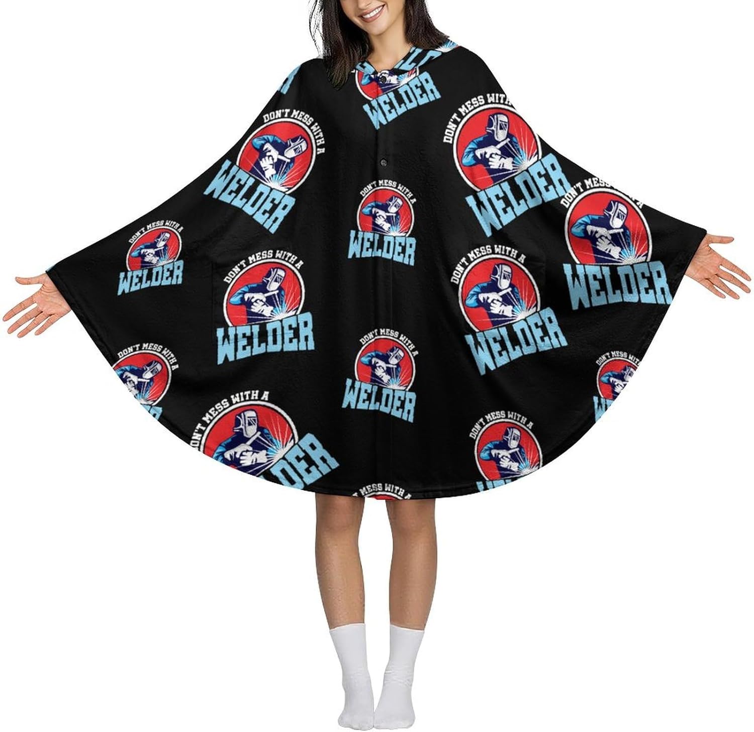 U.S.A. Welder Wearable Blanket with Hooded Flannel Blankets Cape with Pocket