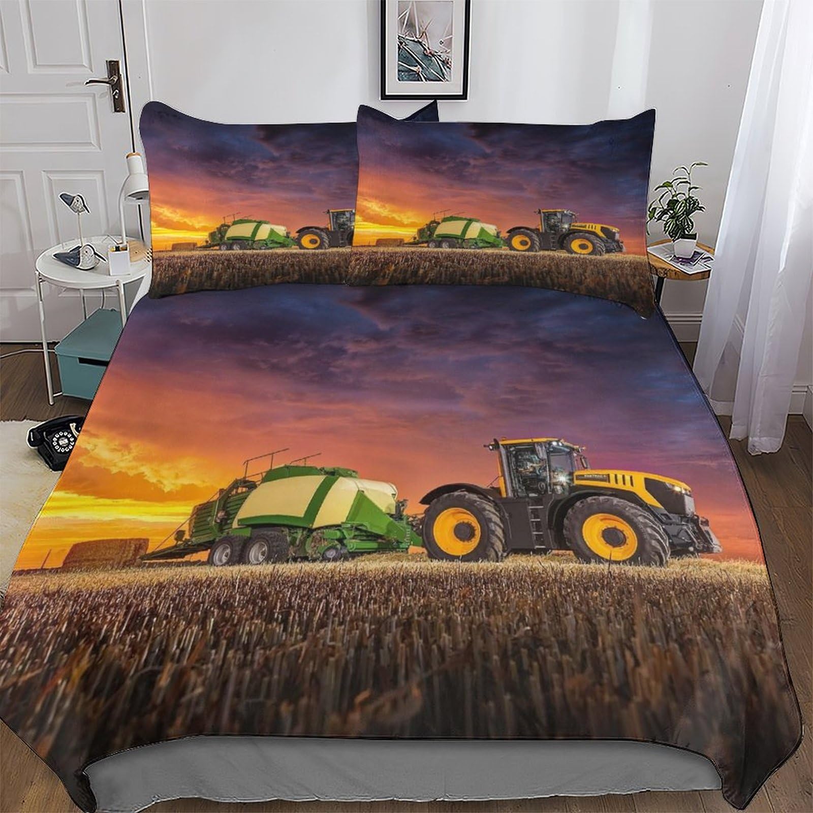 Pazzk Boys Tractor-3 Tractor 3D Printed Bedding Duvet Cover 3 Pcs Set For Kids Teens Bedroom Quilt Cover Soft Microfiber Comforter Cover With Pillowcase Double (200X200cm)