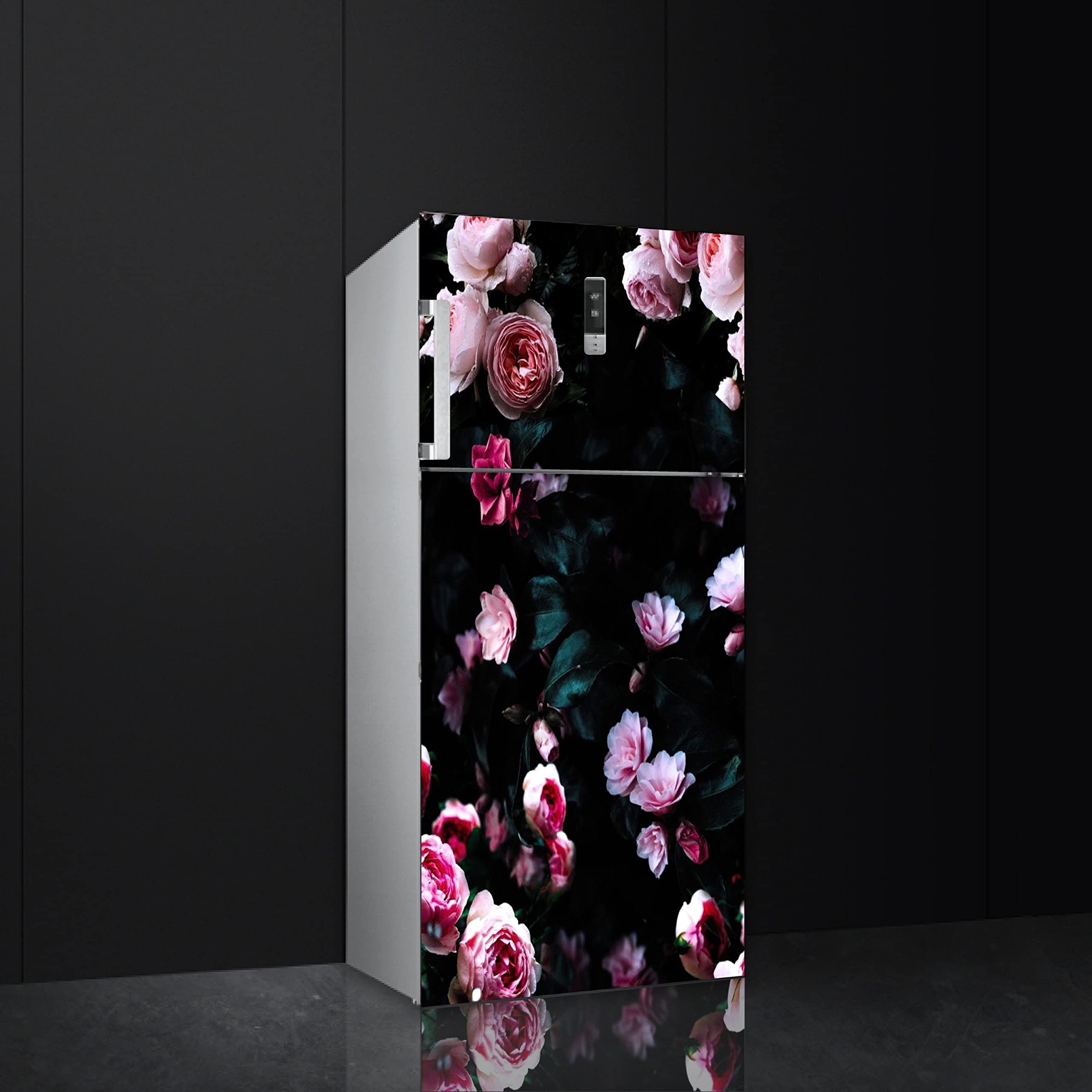 Psychedelic Collection - Vinly Beautiful Pink Rose Bunch with Black Background Self Adhesive Vinyl Sticker Fridge wrap Decorative Sticker (PVC Vinyl Covering Area 120 X 60 CM)