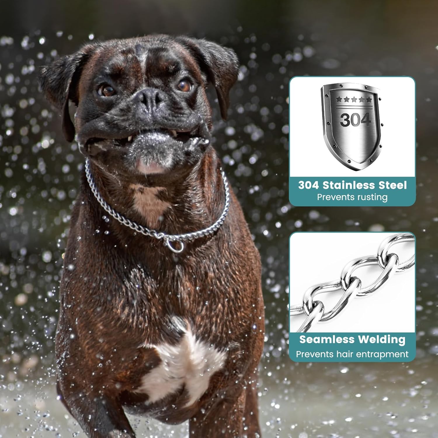 PETTOM Dog Chain Collar Stainless Steel Rust-Proof, Seamlessly Welded Hair-Friendly Design, Dog Choker Collar Silver for Training Walking (M- Diameter 50cm) 3 71c7GsO7NEL. AC SL1500