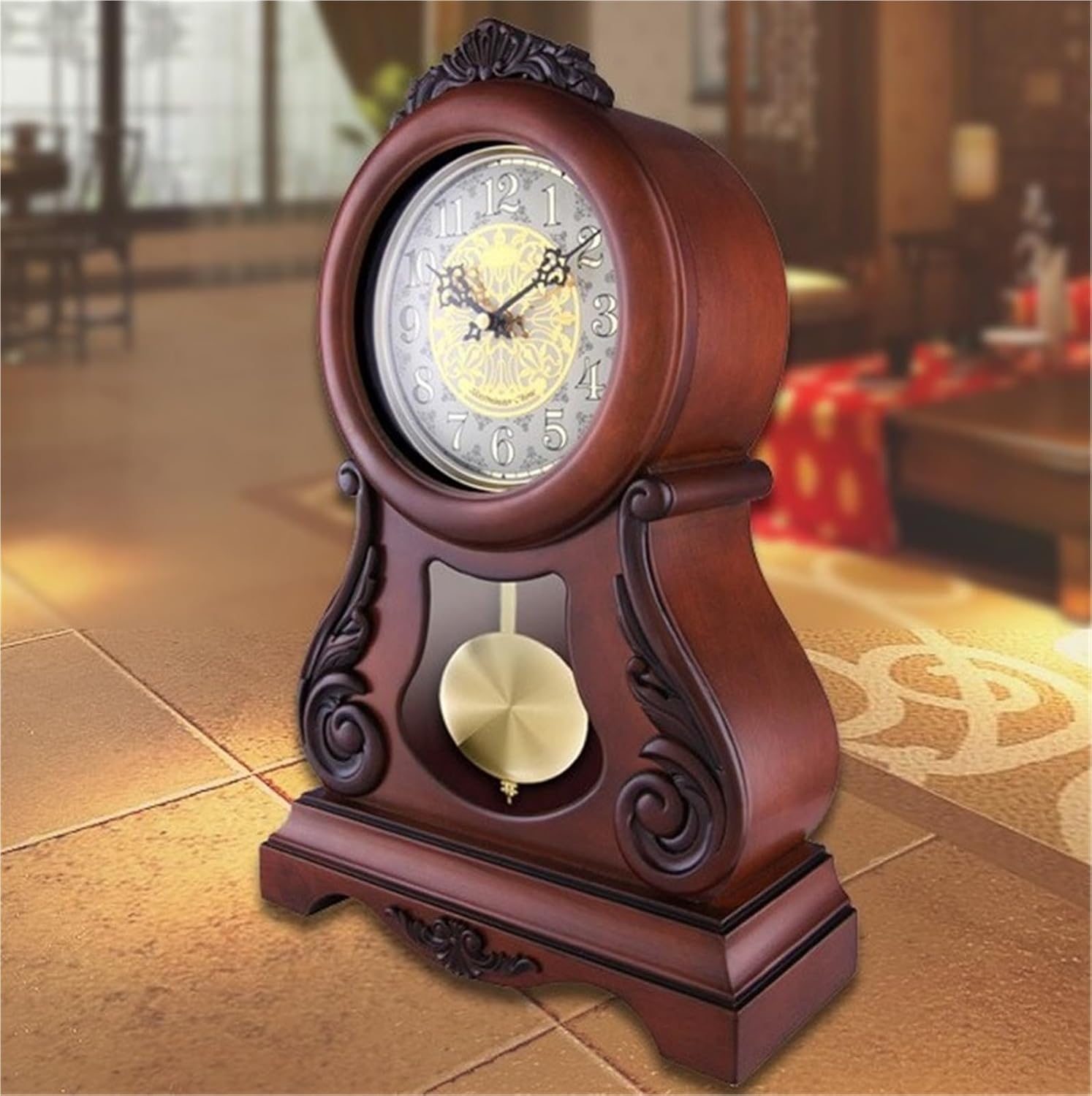Mantel Clock Antique Retro Table Clock with Pendulum Silent Desk for Living Room Bedroom Bedside Living Room Decorative