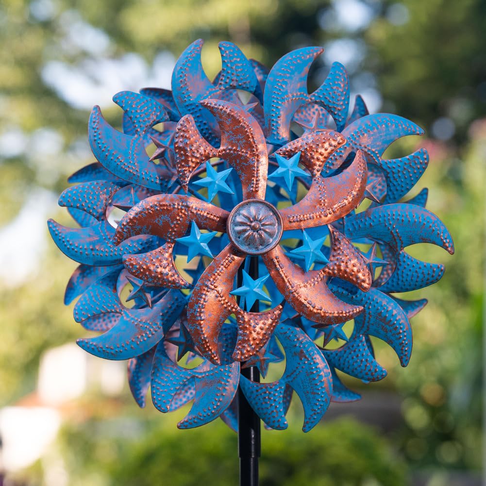 Photo 1 of Sunnylight Wind Spinner Outdoor,Blue Copper Kinetic Metal Wind Spinner for Yard,Rustproof?Waterproof Wind Sculpture,Metal Pinwheels for Yard Lawn Yard Art Outdoor Decor 13 * 66.2 inches