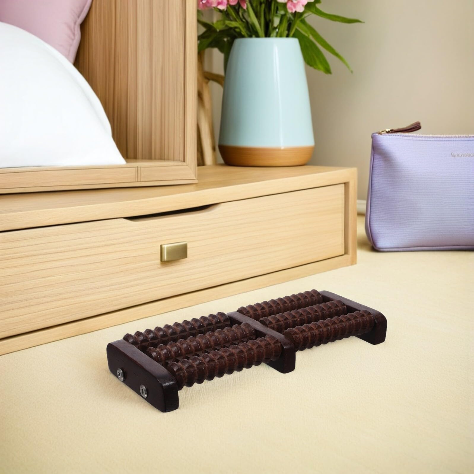 Massaggiatore per Piedi in Legno Rullo Multirullo Strumento per Massaggio AI Piedi e Polpacci Compatto e Silenzioso per Relax da Viaggio e Uso Sotto Scrivania
