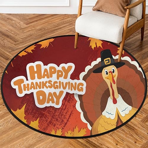 Happy Thanksgiving Maple Leaf Round Rug, 3 Ft Washable Soft Circular Floor Mat, Non Slip Low Pile Area Rugs for Kids Room Bedroom Bathroom Laundry disponible en Yaxa Venezuela