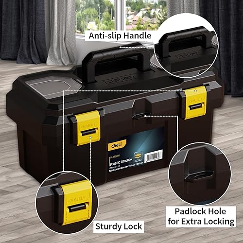 Miniatura 3 de Deli Caja de herramientas, caja de herramientas portátil de 18 pulgadas, caja de herramientas de plástico con asa, caja de almacenamiento de