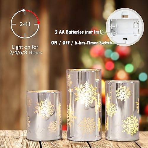 Miniatura 3 de Velas sin llama con control remoto, velas LED parpadeantes de Navidad, cristal de vela de copo de nieve, funciona con pilas, decoración de regalo de