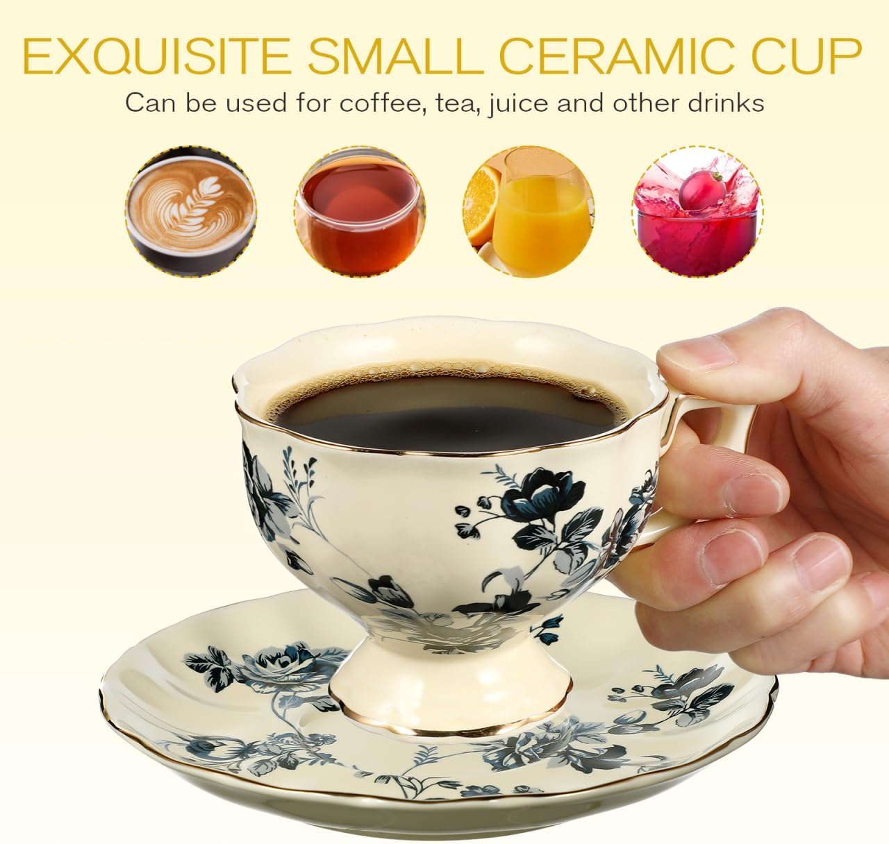 European Style Ceramic Milk Drinking Cup with Saucer 8Oz Delicate Porcelain Coffee Cup Set for Home Restaurant Tea and Juice - Image 2