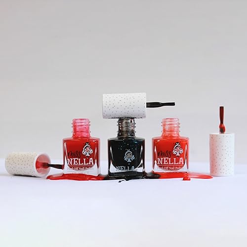 Miniatura 5 de MISS NELLA Esmalte de uñas especial con purpurina para niños, paquete de 3 Poppy Fields (naranja), fiesta sorpresa (purpurina negra) y payaso de