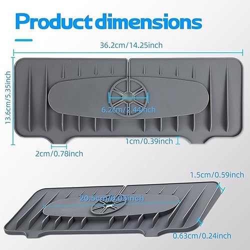 Miniatura 4 de Protector de salpicaduras de silicona para grifo, tapete de recogedor de agua para grifo de 14.25 pulgadas, tapete de silicona para fregadero de dos