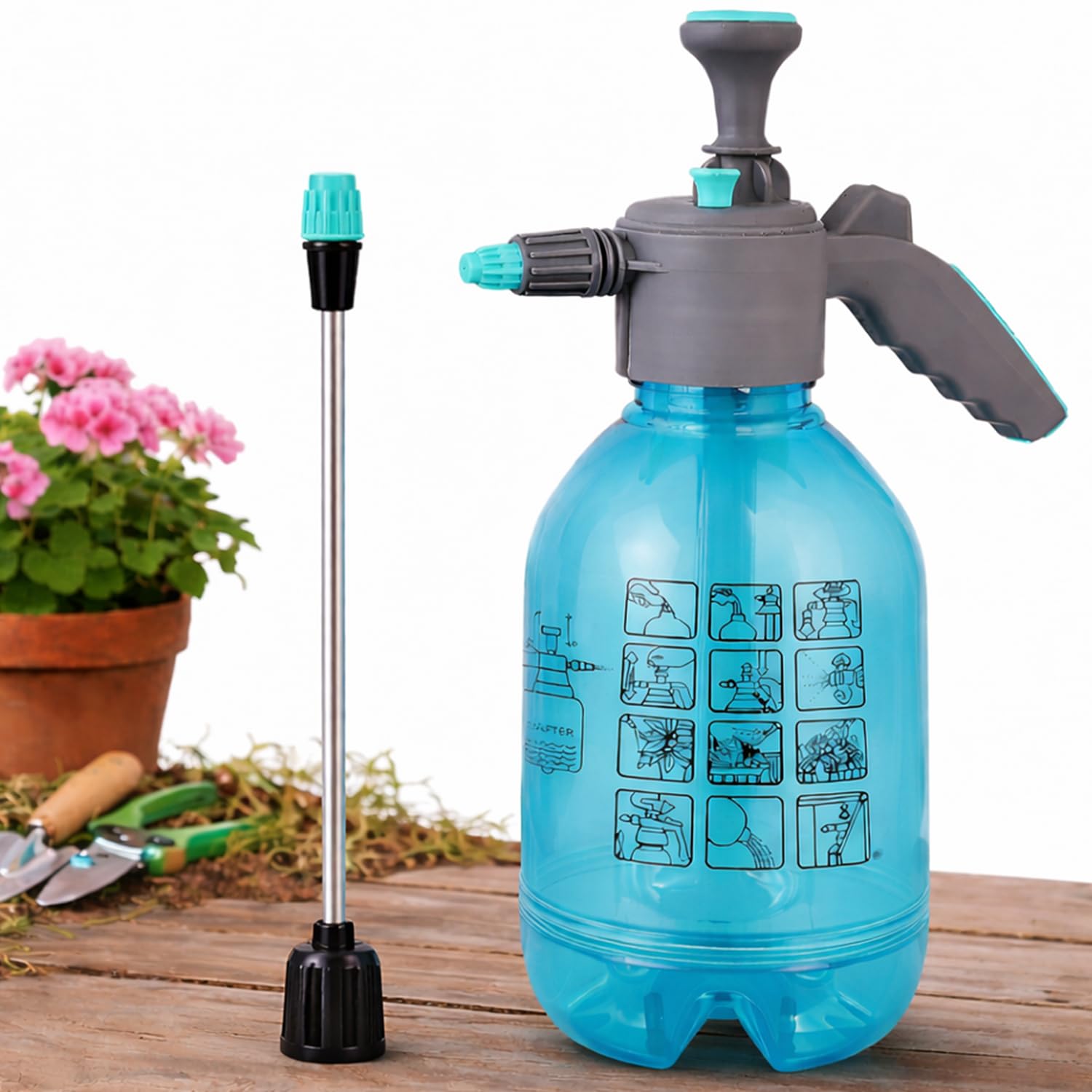 ORILEY Agro 2 L Multifunctional Manual Garden Sprayer Pressure Water Pump Bottle with Nozzle Handheld Mist Spray for Flowers Plant Watering Car Glass Home Cleaning (Random Colour)-image-49