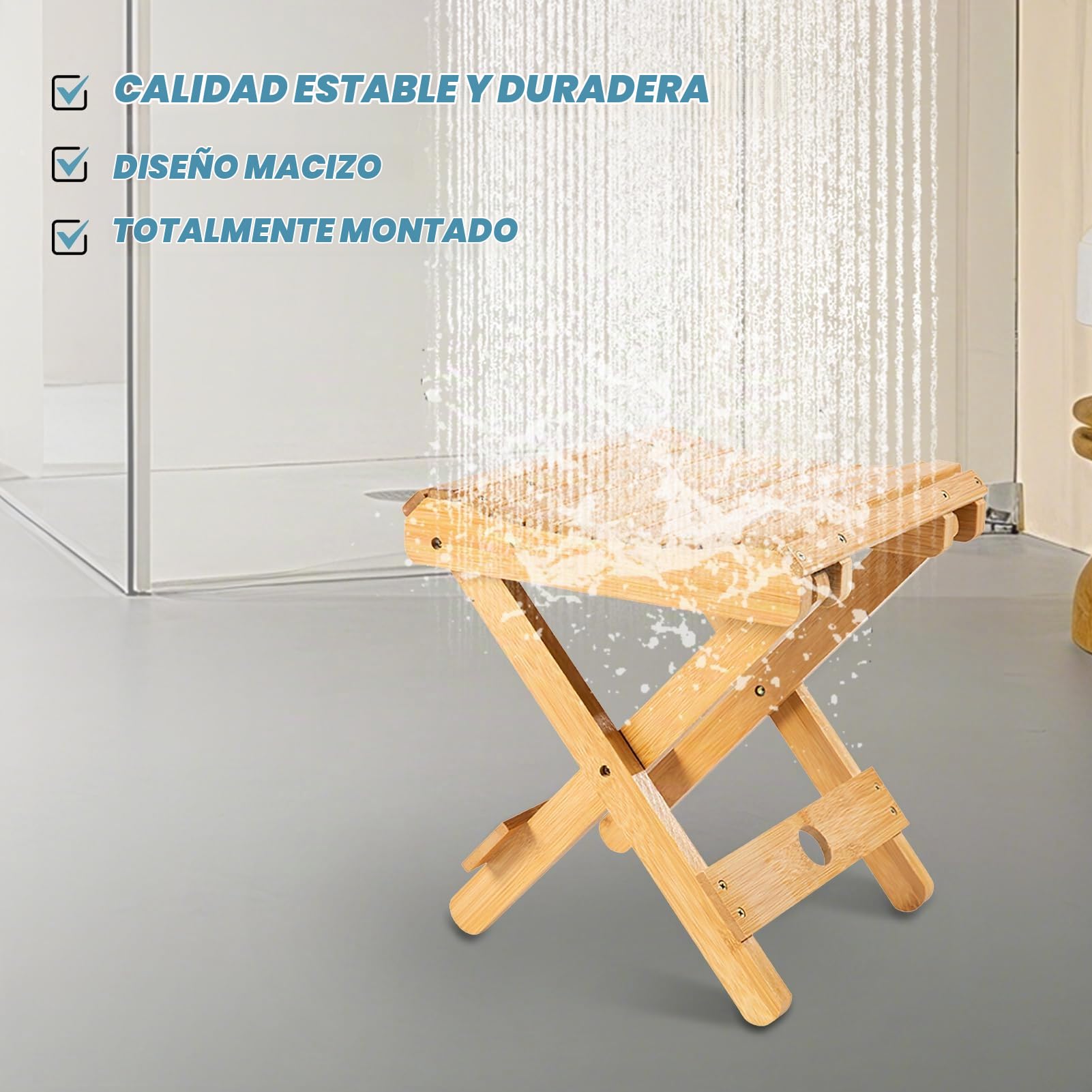 Taburete Plegable de bambú Taburete Portátil para Exteriores Silla Cuadrada de Pesca Taburete de Ducha Simple Taburete de Madera para Excursión En El Parque de Pesca Taburete baño