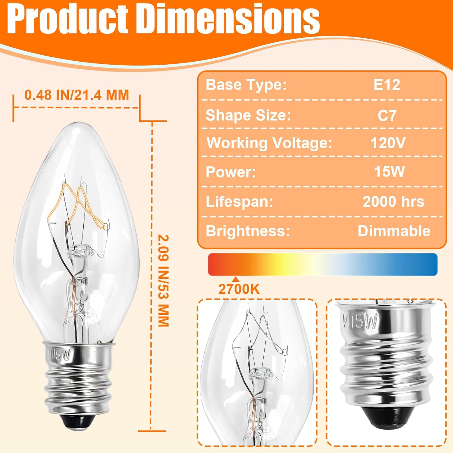 15 Watt Salt Lamp Bulbs for Himalayan, 10 Pack Scentsy Night Light Bulbs E12 Base C7 Replacement Bulbs for Salt Lamps, Scentsy Warmer Wax Diffuser, Candle Warmers