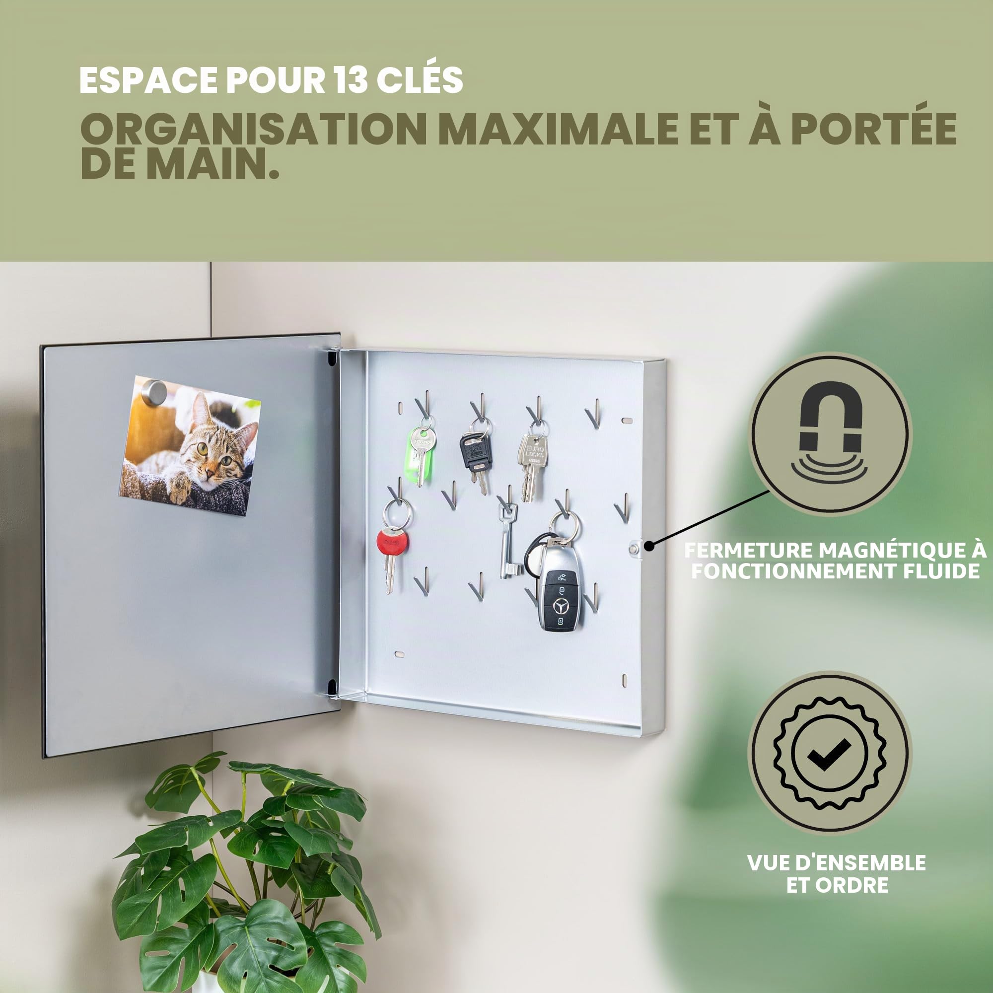 bremermann Armoire à clés XL avec façade en Verre, inscriptible, 13 Crochets, 6 aimants, 1 marqueur, 1 Porte-marqueur, Corps en métal revêtu par pulvérisation (Noir)