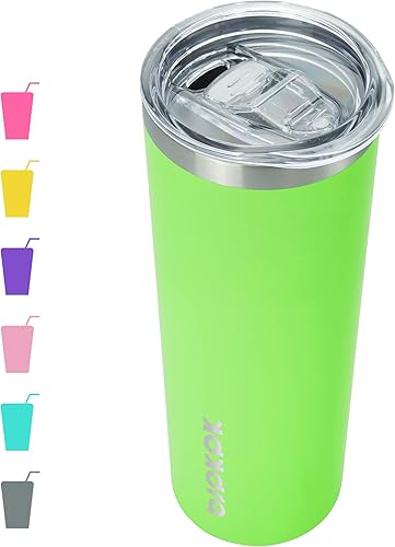 Miniatura 2 de BJPKPK Vaso delgado de 20 onzas con tapa aislada, taza de café de viaje, color verde y vaso delgado de 20 onzas, taza de café de acero inoxidable,