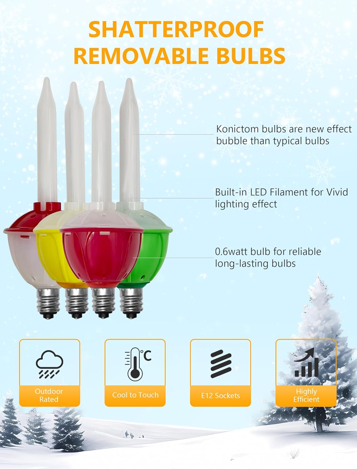 Replacement Bubble Lights for Christmas Tree, LED Bubble Light Bulbs, C7/E12 Base, Energy-Efficient, Long-Lasting, UL Listed, Ideal for Holiday Decorations & Nightlights