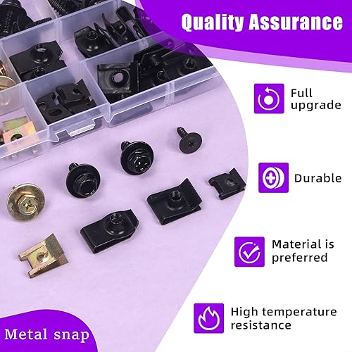 Miniatura 6 de Swpeet 64 pernos universales de metal para el motor, bajo la cubierta, guardabarros de parachoques y panel de moldura de metal, clip de resorte para