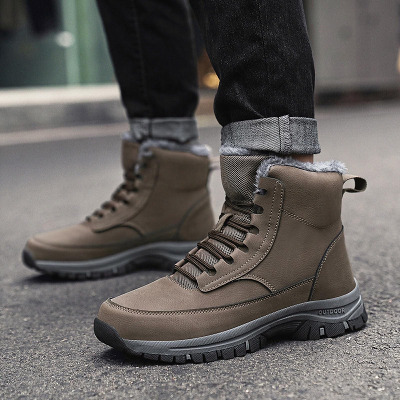 Stivali da Neve Uomo Invernali Stivali da Moto Uomo Foderato Pelliccia Caldo All'aperto Antiscivolo Doposci Scarponcini Chelsea Boot Outdoor Scarpe Casual Foderato Pelliccia Caldo
