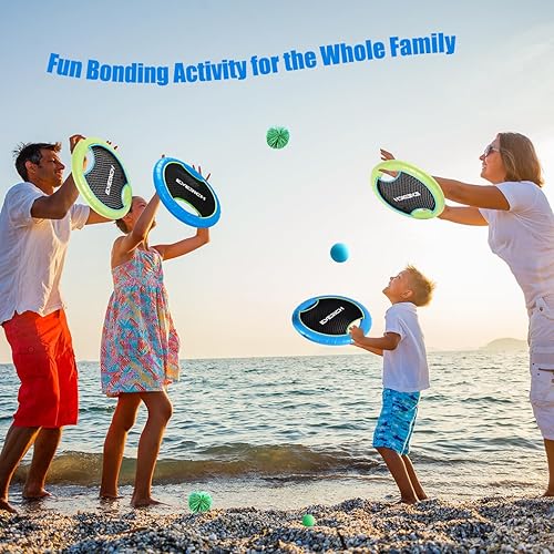 Vista 7 de EVERICH TOY Juego de pelotas de remo para cama elástica con 2 paletas hinchables y 4 bolas, diseño de espuma suave para que los niños jueguen