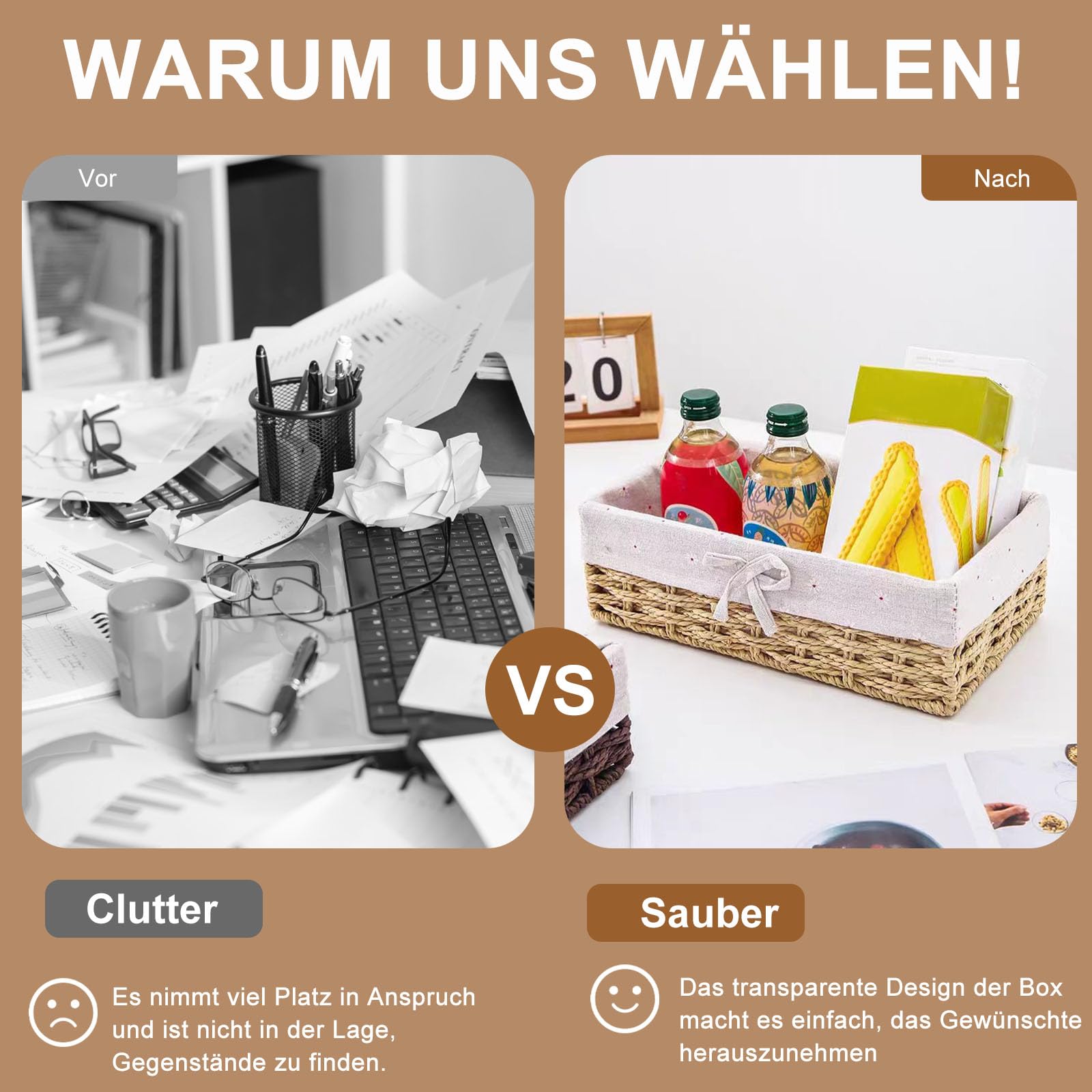 Brotkorb 3er Set, Brotkorb Geflochten mit Baumwolleinsatz, Aufbewahrungskorb Geflochten, Brötchenkorb Scandi Style, Brotkörbchen zum Brot, Backwaren und Haushaltswaren(Beige)