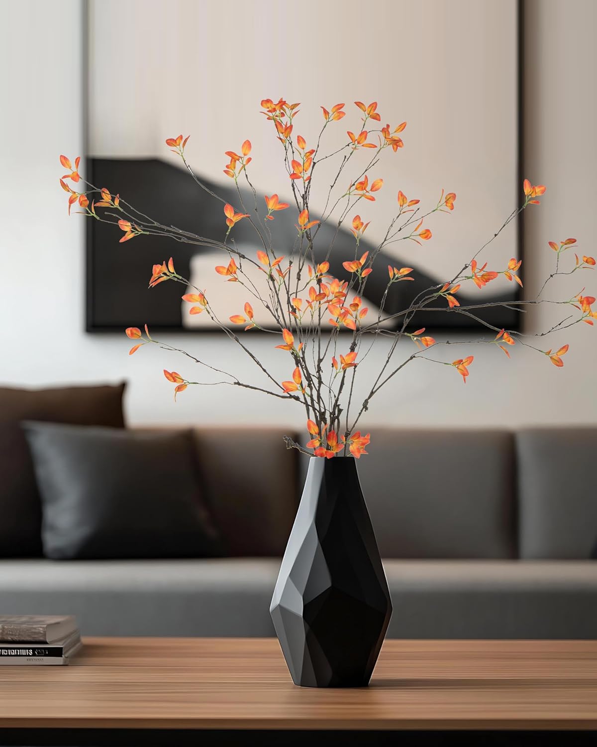 DuHouse 34" 5Pcs Artificial Ficus Branches Artificial Fall Greenery Stems Branches for Vase Filler Home Decor Table Centerpieces Garden Decoration(Orange) - Image 4