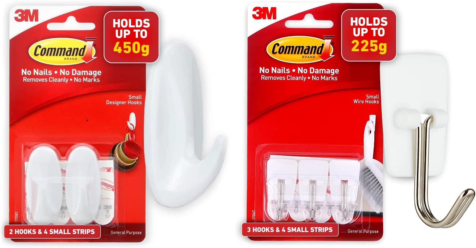 Command Small Wire Wall Hooks, Up to 225Gms, Holds Strongly, Reusable, Adhesive Hooks for Wall, Mult