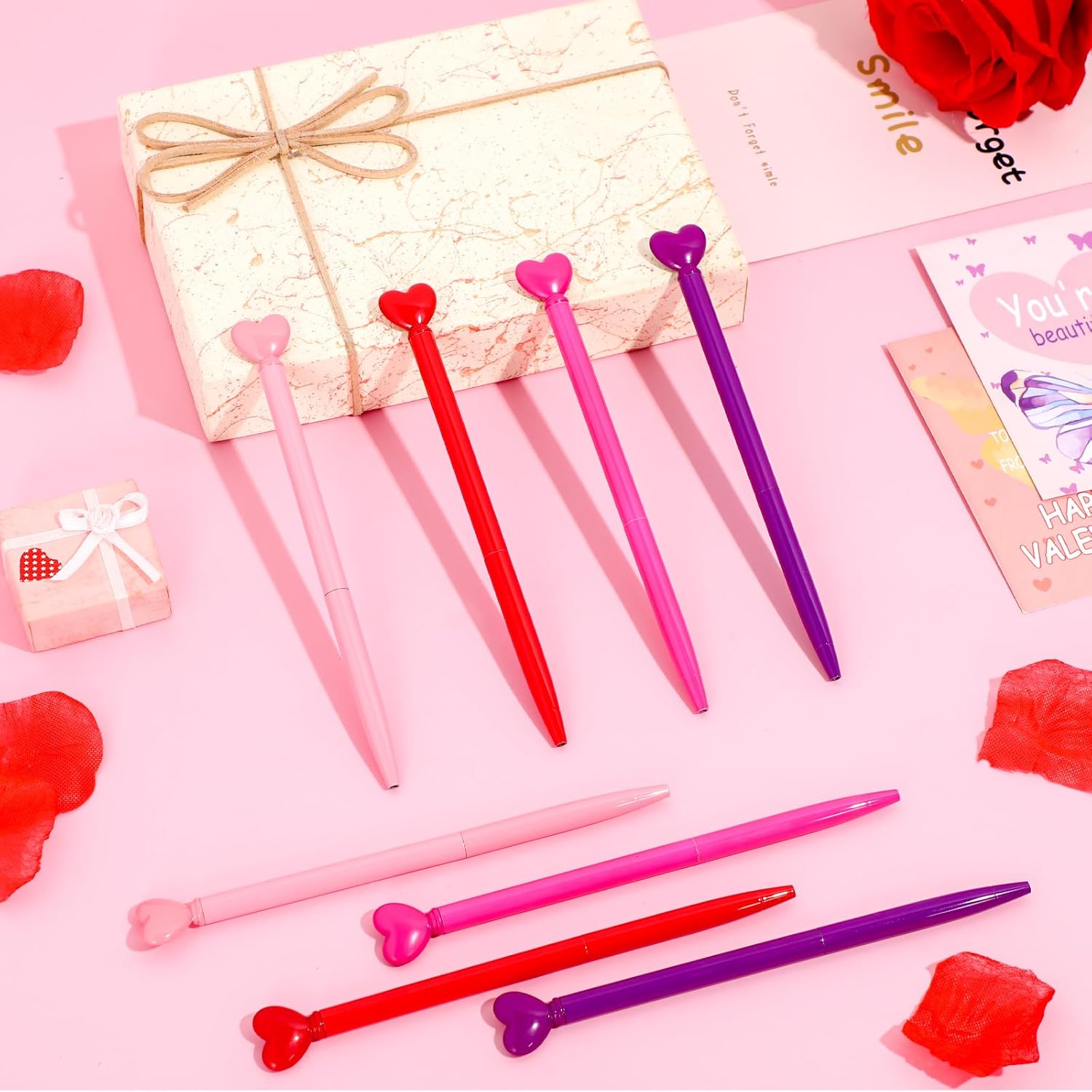 48 Pcs Valentine‘s Day Heart Shaped Ballpoint Pens Retractable Metal Ballpoint Pen with Black Ink Party Favor for Office School Classroom Valentine‘s Day Wedding Party Supplies, 4 Colors